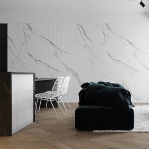 white laminam wall panel